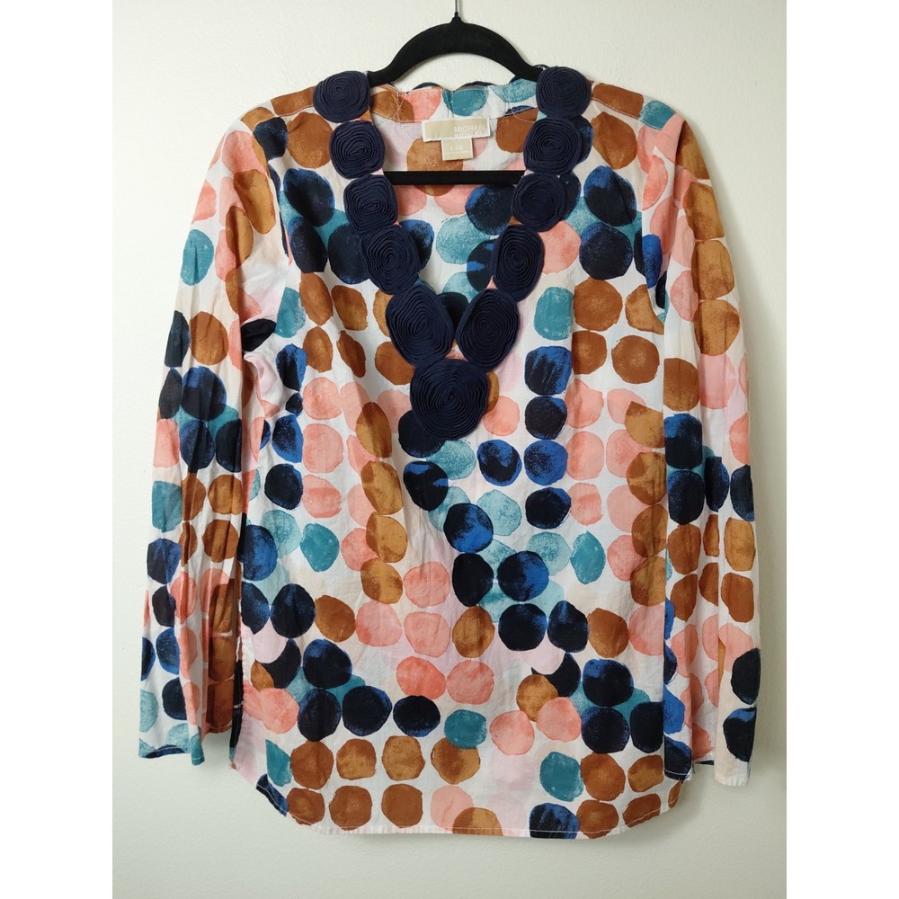 Michael Kors Poka Dot Long Sleeved Shirt Size Large 100%cotton Boho Y2k